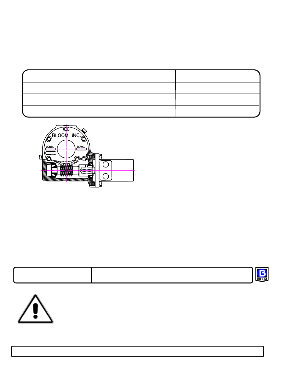 Caution, Oil capacity chart | Bloom Manufacturing 1200H Series User Manual | Page 5 / 6
