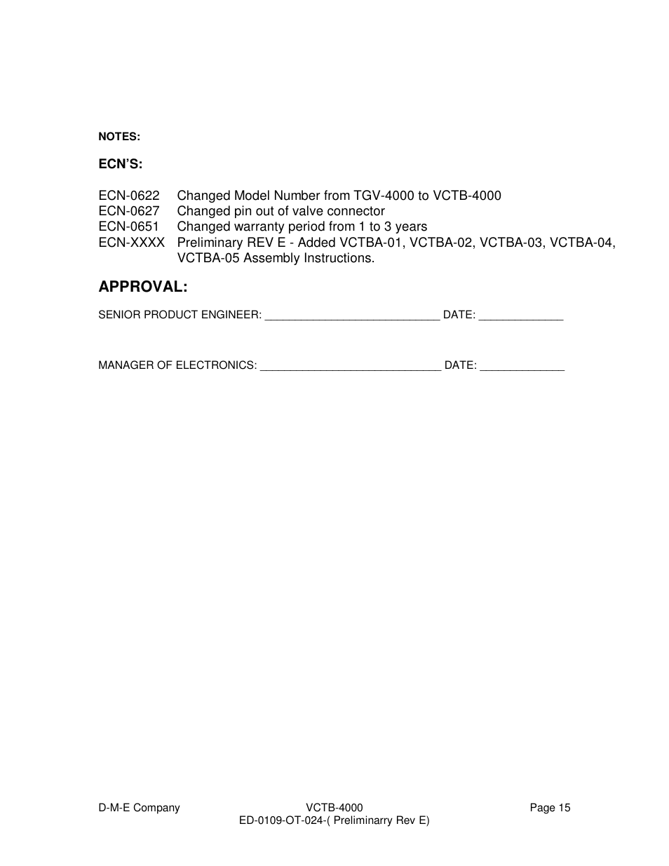 Approval | DME VCTB-4000 User Manual | Page 15 / 15