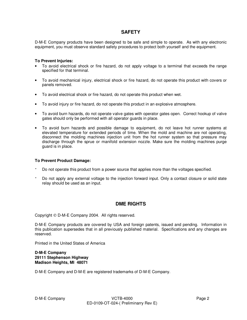 DME VCTB-4000 User Manual | Page 2 / 15