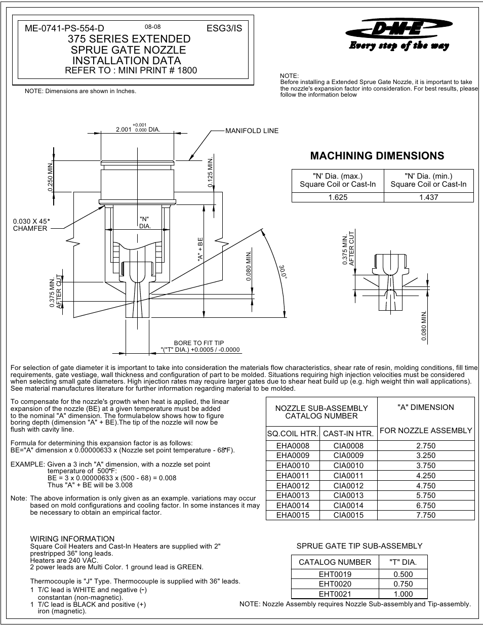 DME 375 Series Extended Sprue Gate Nozzle User Manual | 2 pages