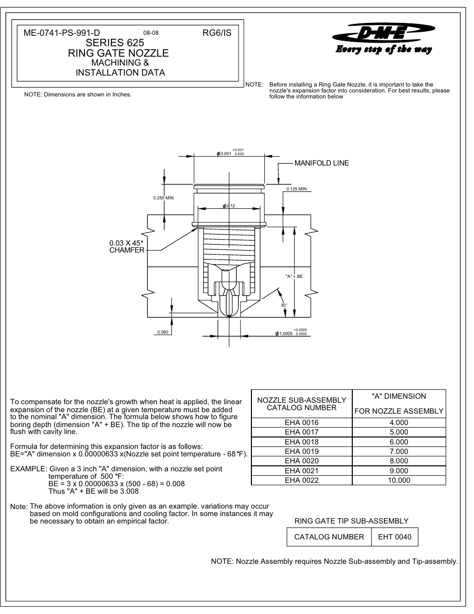 DME 625 Series Ring Gate Nozzle User Manual | 2 pages