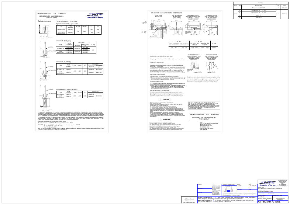 Sheet1, Section view a-a | DME 625 Series Tip Sub-Assemblies User Manual | Page 2 / 2