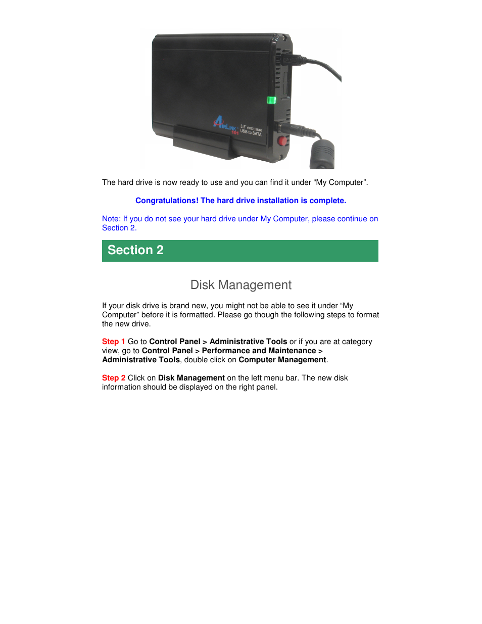 Disk management | Airlink101 AEN-U35SAB User Manual | Page 4 / 9