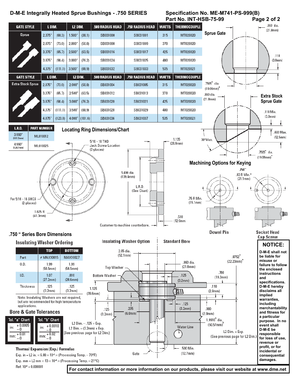 DME Integrally Heated Sprue Bushings - 750 SERIES User Manual | Page 2 / 2