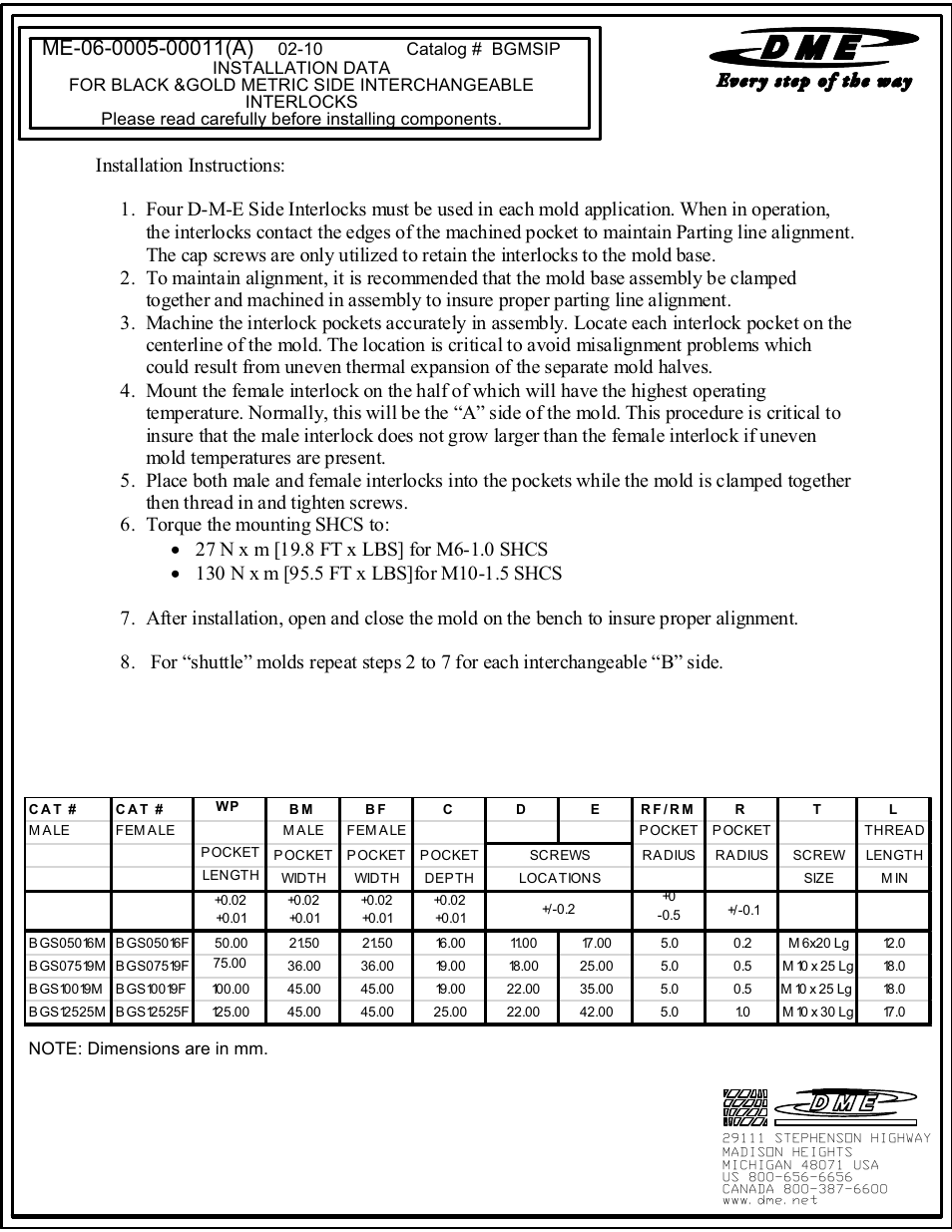 DME Black & Gold Side Interlocks (Metric) User Manual | Page 2 / 2