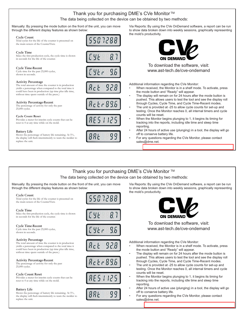 DME CVe Monitor User Manual | 1 page