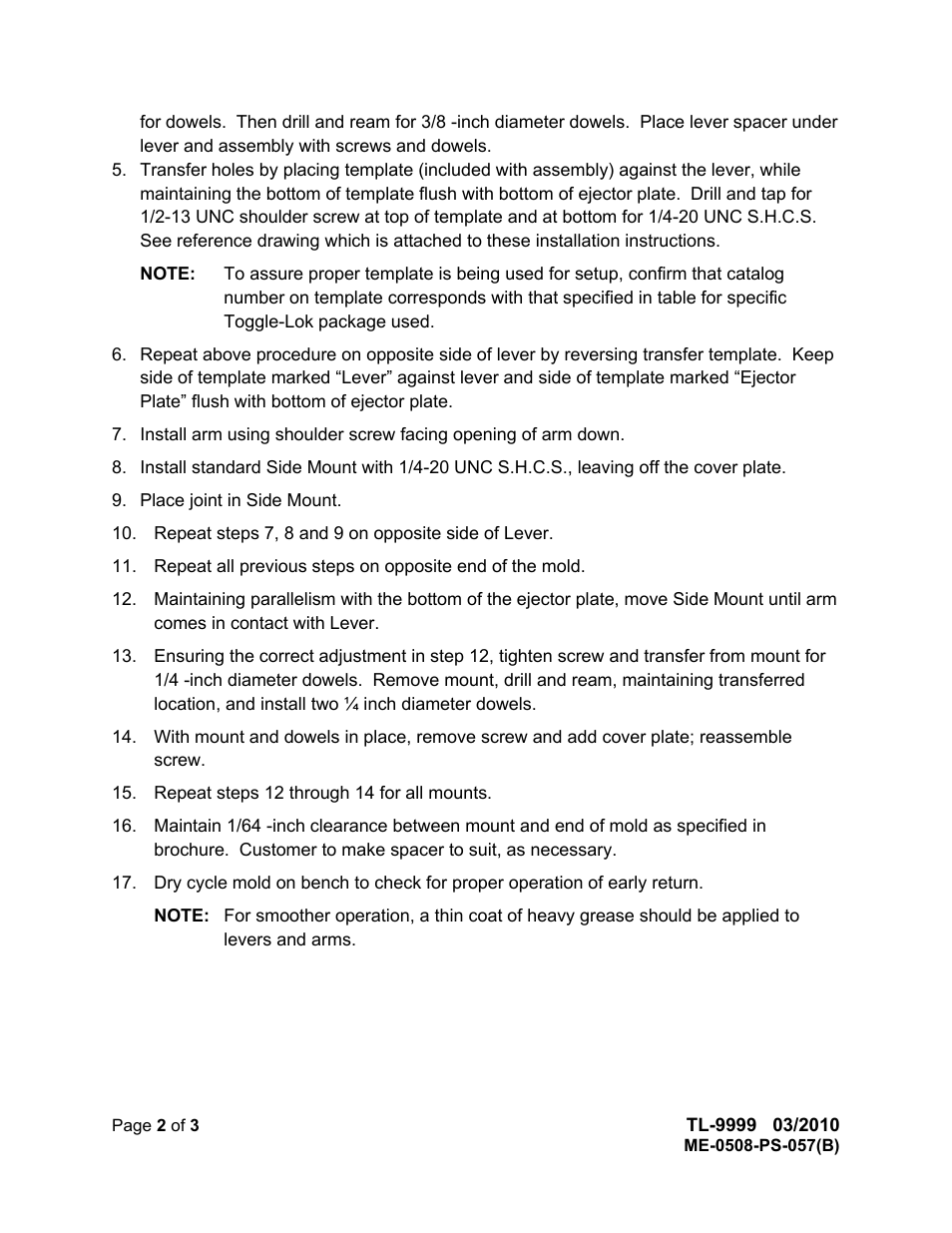 DME Toggle-Lok (Positive early ejector return) User Manual | Page 2 / 3