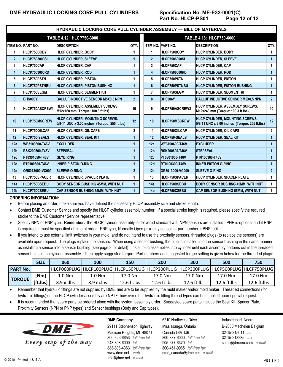 DME Hydraulic Locking Core Pull Cylinders User Manual | Page 12 / 12