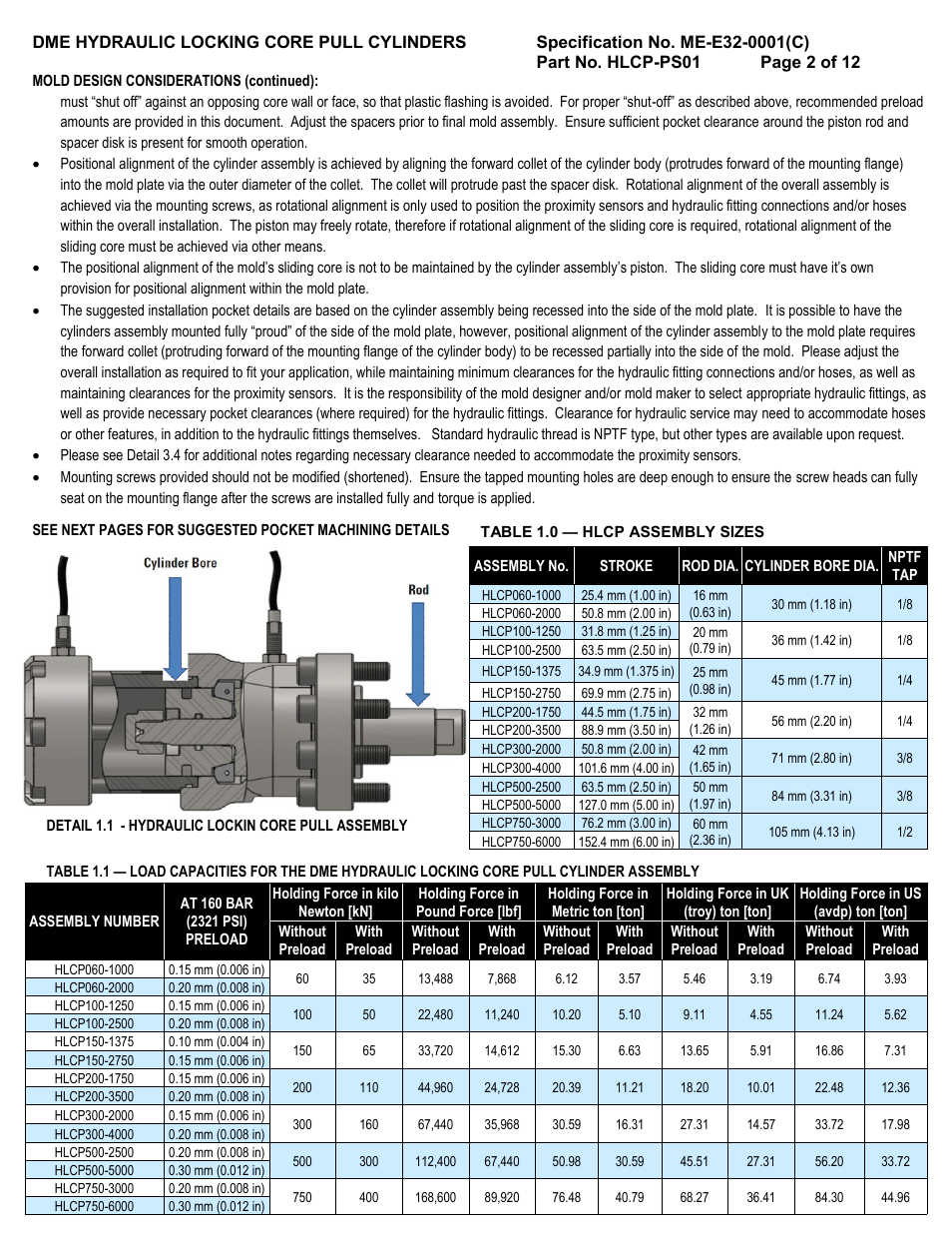 DME Hydraulic Locking Core Pull Cylinders User Manual | Page 2 / 12