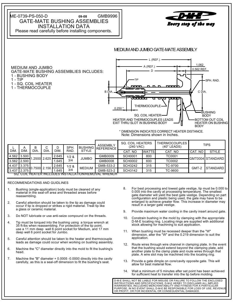 DME Gate-Mate Bushing Assemblies User Manual | 2 pages