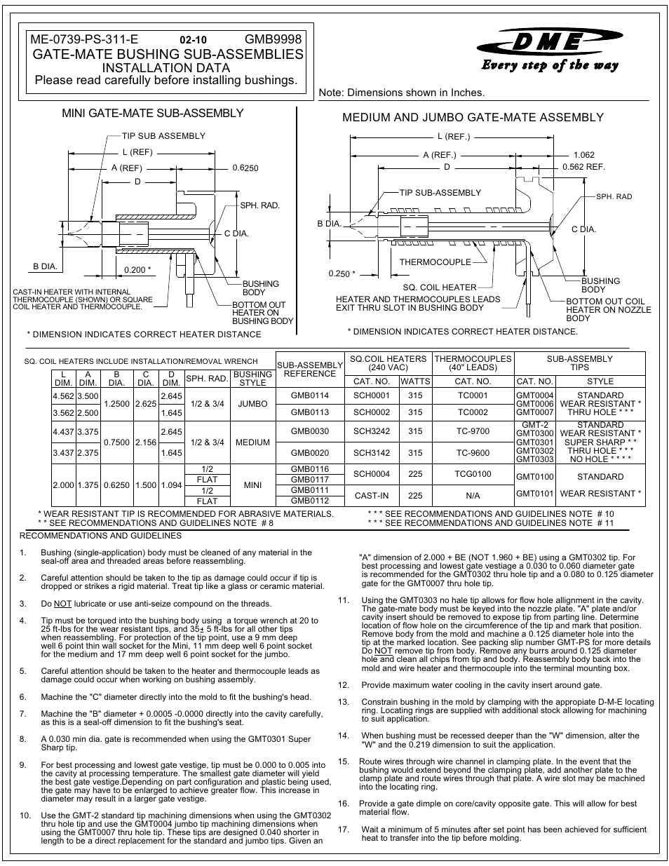 DME Gate-Mate Bushing Sub-Assemblies User Manual | 2 pages