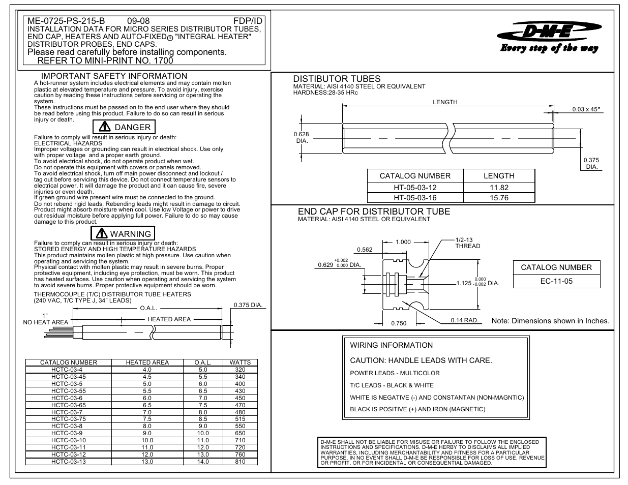 DME Heaters and Auto-Fixed Integral Heater Distributor Probes User Manual | 2 pages