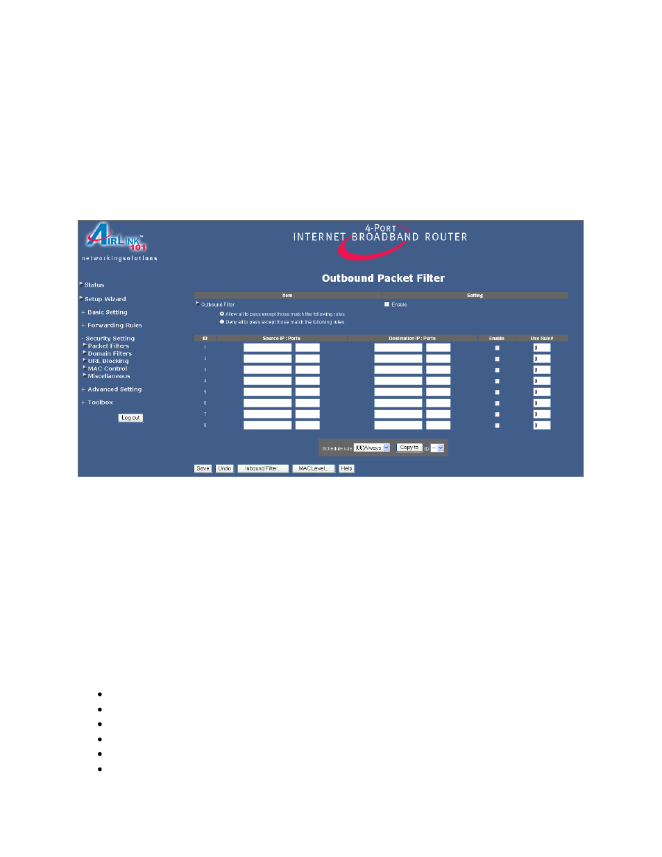 4 security setting | Airlink101 AR504 User Manual | Page 29 / 45