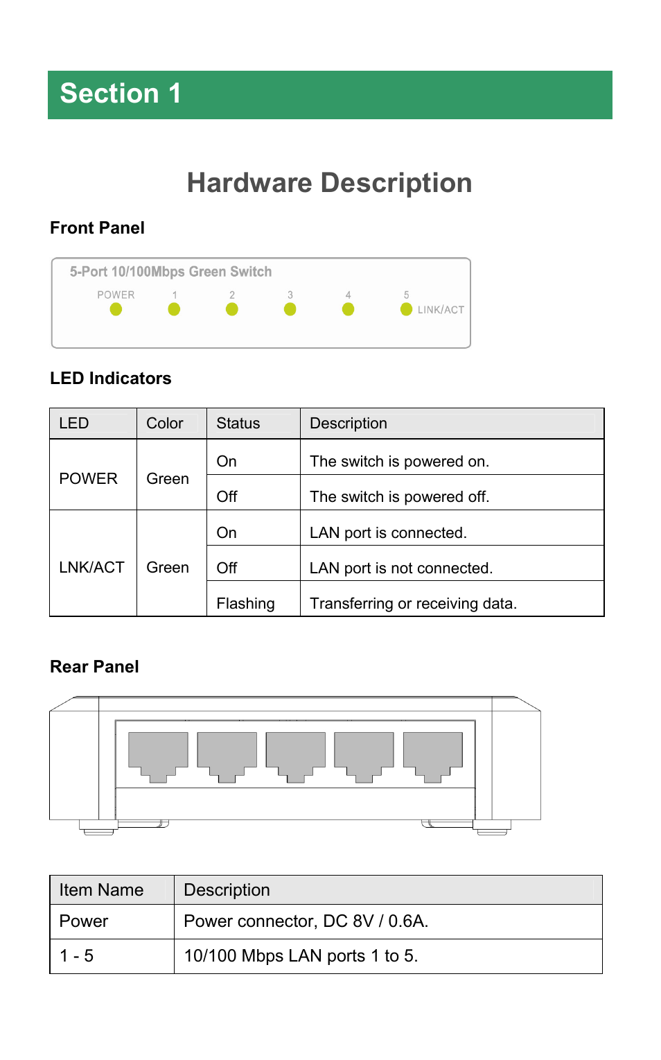 Hardware description | Airlink101 ASW305 User Manual | Page 3 / 6