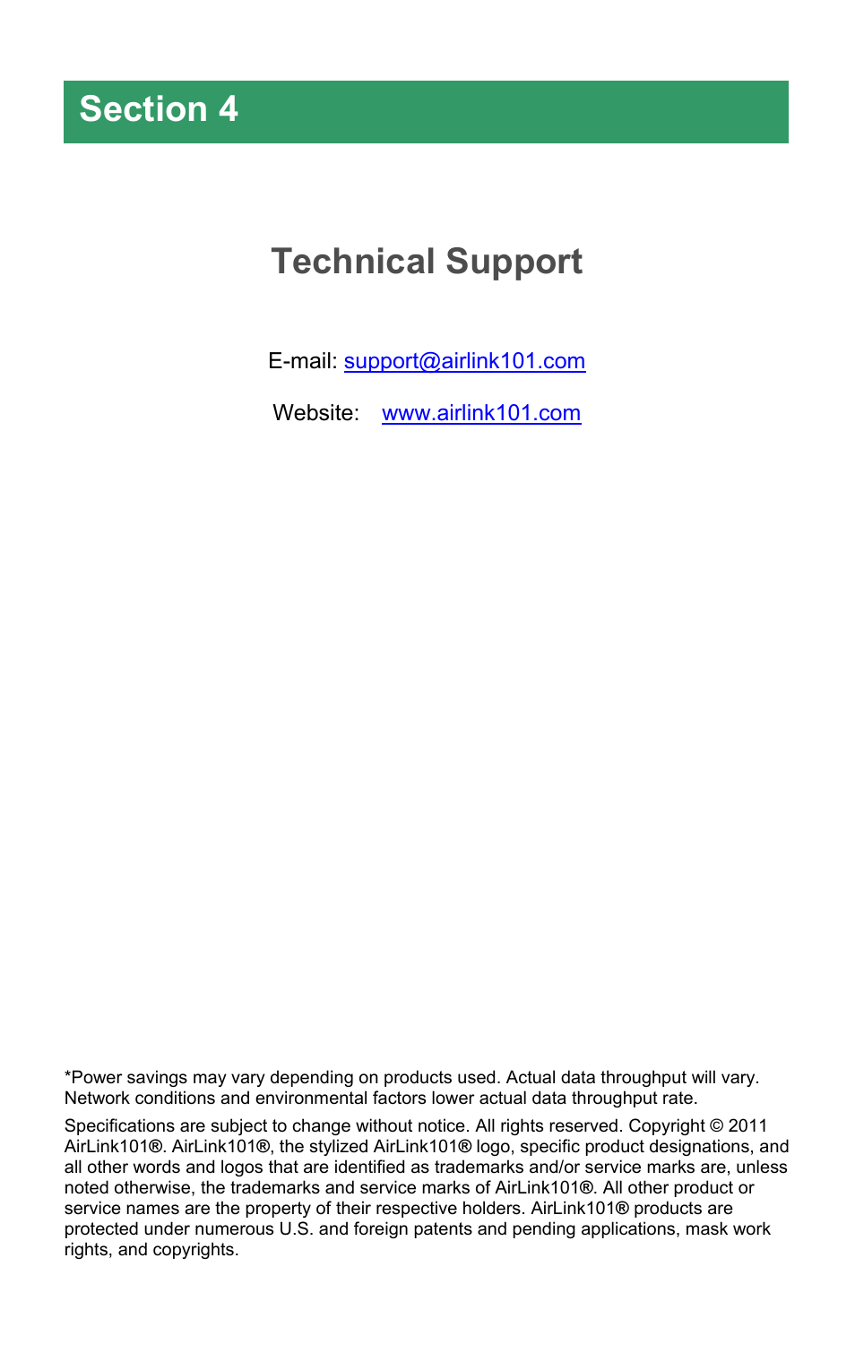 Technical support | Airlink101 ASW305 User Manual | Page 6 / 6