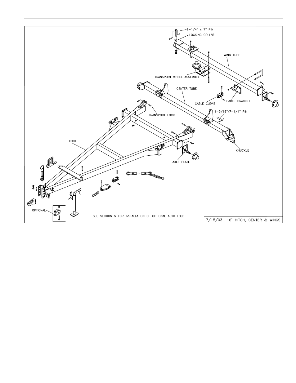 Superharrow set-up, 16' hitch assembly, Section 3 | Assembly: superharrow, Set-up instructions -1 - 3-8 | Summers 3-Rank Superweeder User Manual | Page 19 / 85