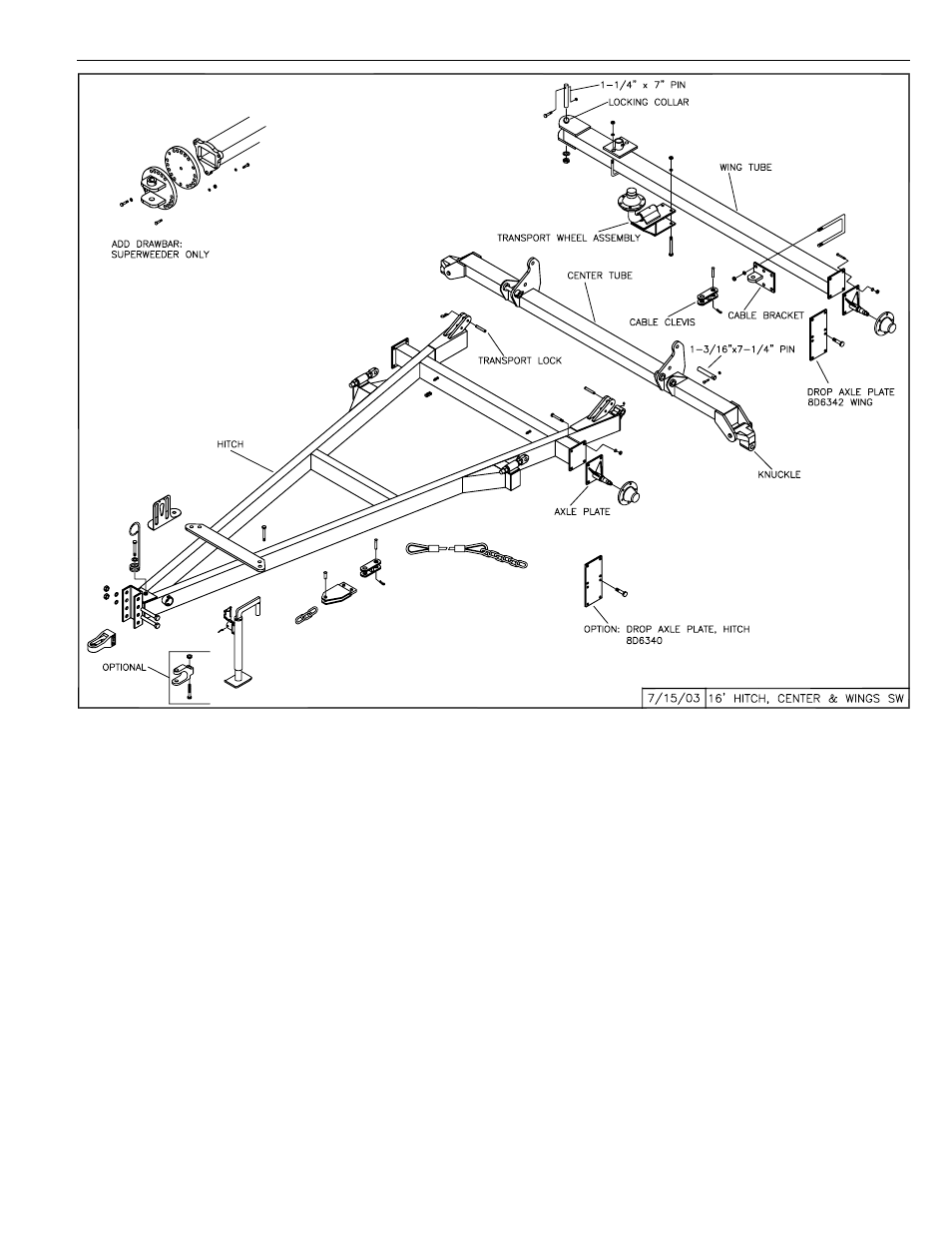 Superweeder set-up, 16' hitch assembly, Section 4 | Assembly: 3-rank superweeder, Set-up instructions -1 - 4-14 | Summers 3-Rank Superweeder User Manual | Page 27 / 85
