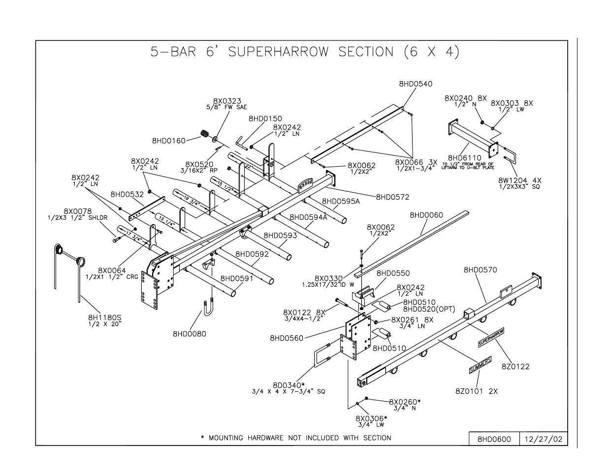 6' superharrow section - 5 bar, 6 ft. superharrow section - 5 bar -19, 6’ 5 bar superharrow section | Summers 3-Rank Superweeder User Manual | Page 69 / 85