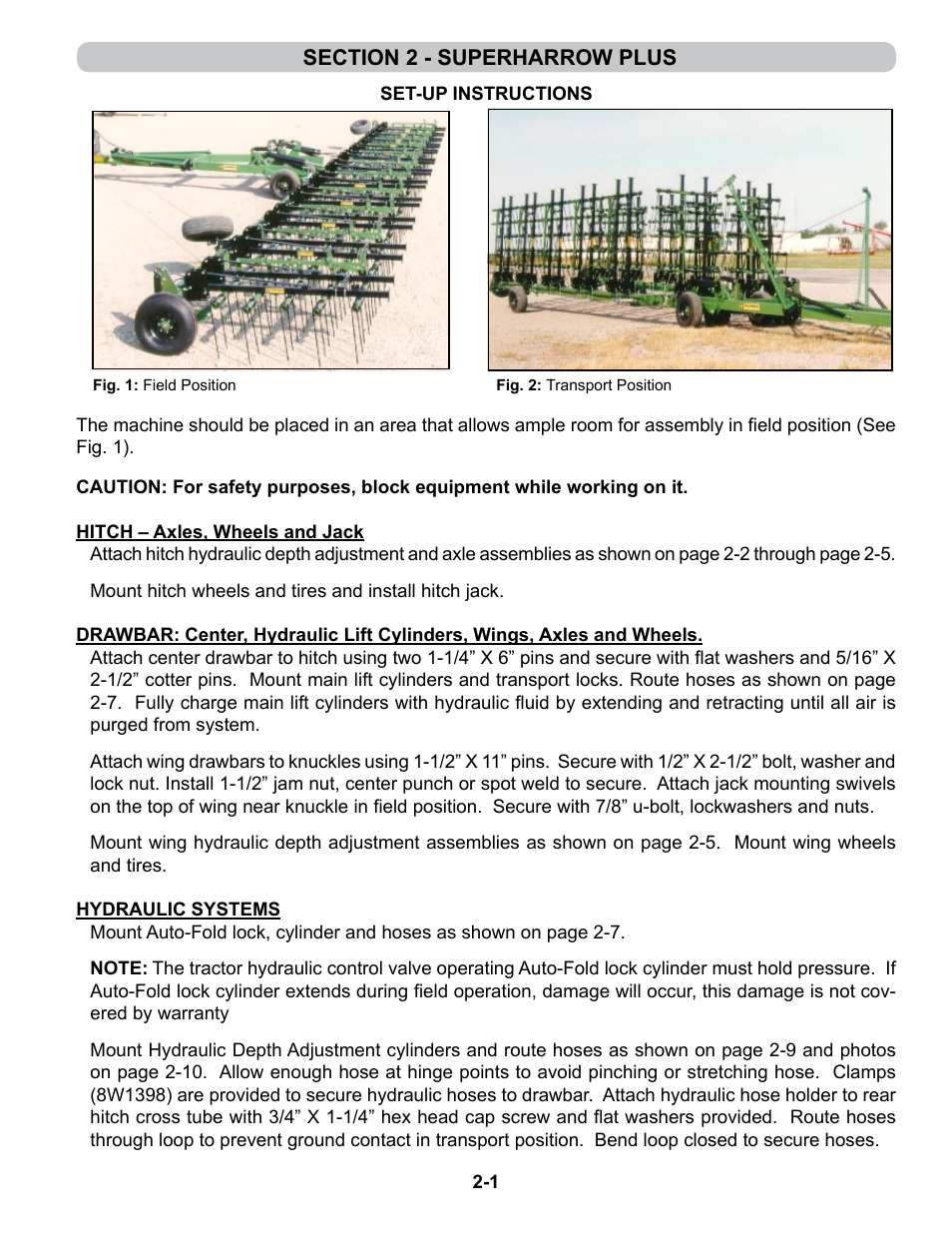 Section 2 - superharrow plus, Set-up instructions, Section 2 | Assembly & operation: superharrow plus, Set-up instructions and parts -1 - 2-27 | Summers 4-Rank Superweeder User Manual | Page 13 / 120