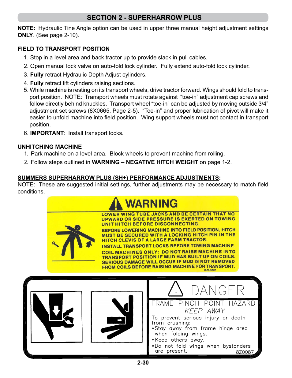 Field to transport position, Unhitching machine | Summers 4-Rank Superweeder User Manual | Page 42 / 120