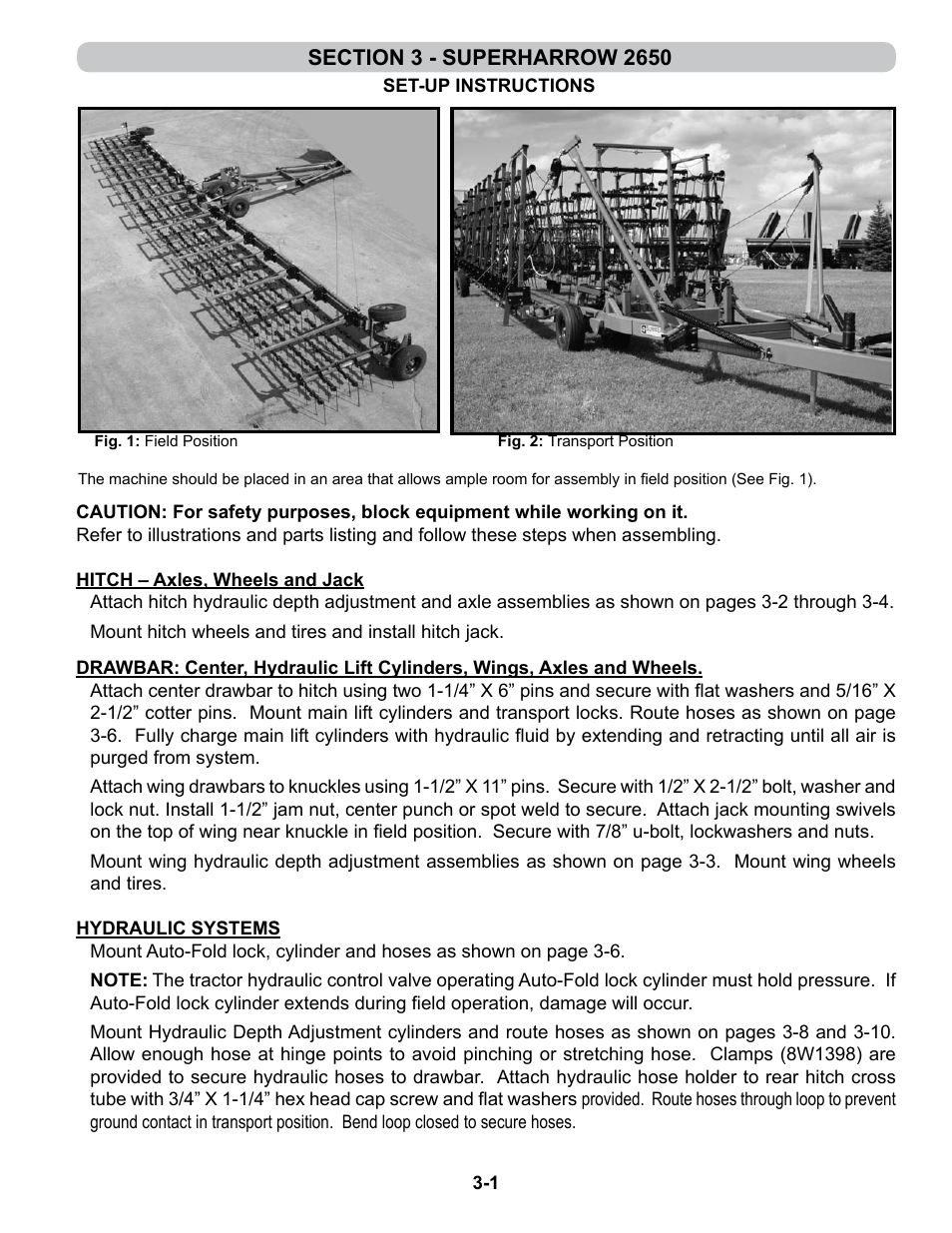 Section 3 - superharrow 2650, Set-up instructions, Section 3 | Assembly & operation: superharrow 2650, Set-up instructions and parts -1 - 3-16 | Summers 4-Rank Superweeder User Manual | Page 45 / 120