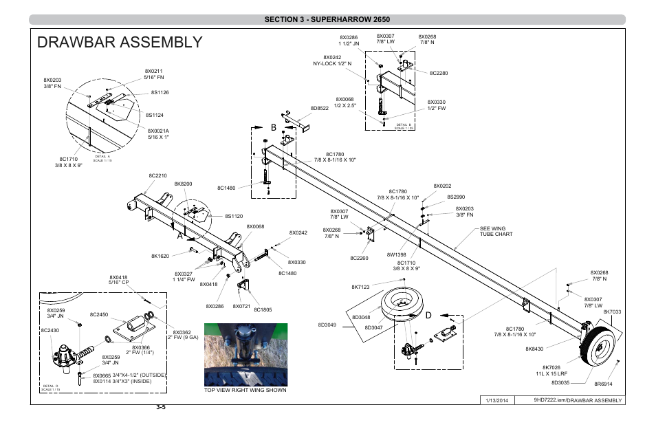 Drawbar assembly, Ab d | Summers 4-Rank Superweeder User Manual | Page 49 / 120