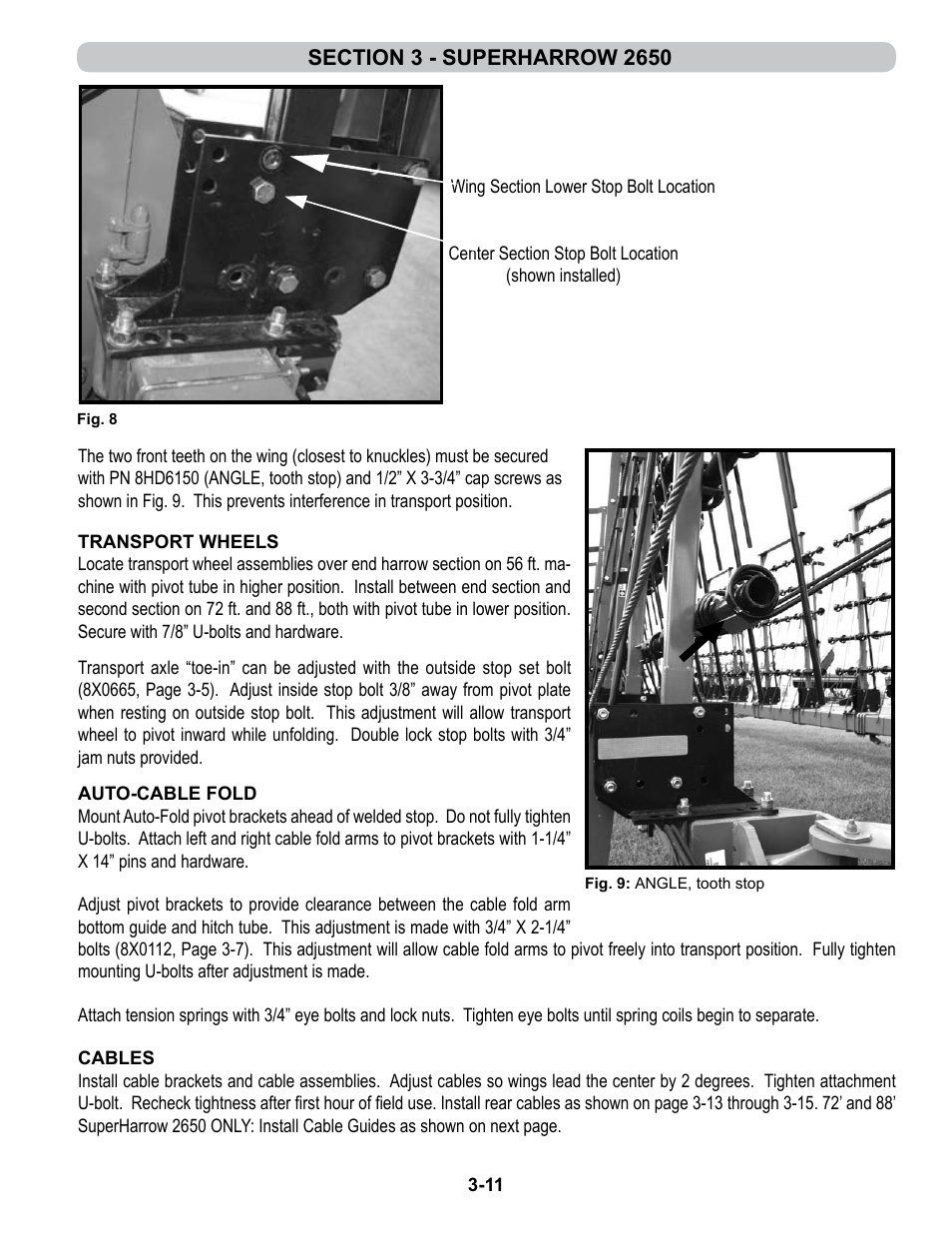 Transport wheels, Auto-cable fold, Cables | Summers 4-Rank Superweeder User Manual | Page 55 / 120