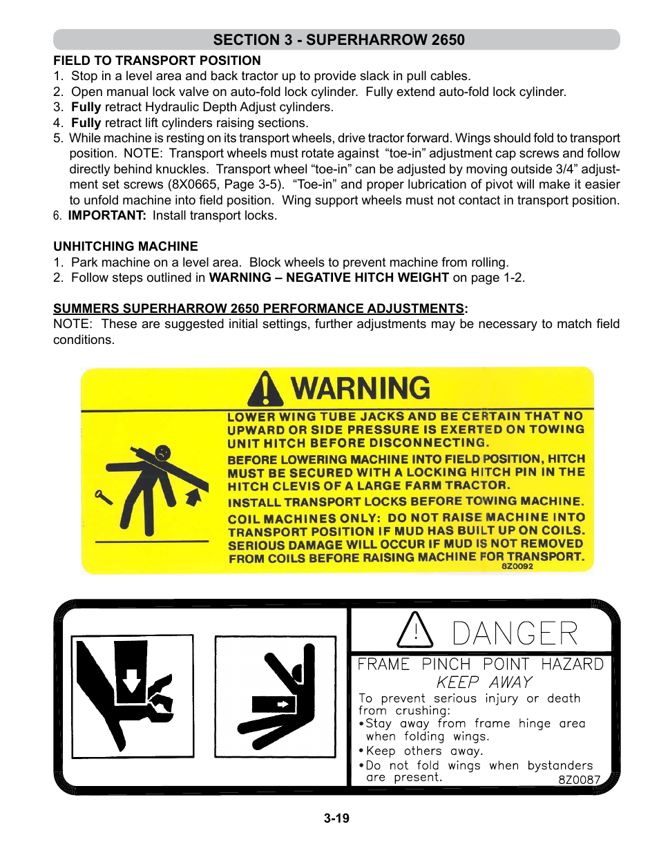 Field to transport position, Unhitching machine, Performance adjustments | Summers 4-Rank Superweeder User Manual | Page 63 / 120