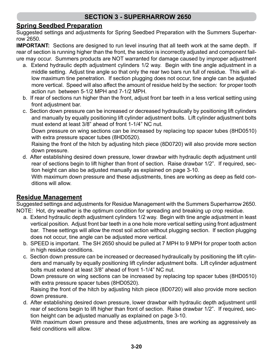 Spring seedbed preparation, Residue management | Summers 4-Rank Superweeder User Manual | Page 64 / 120