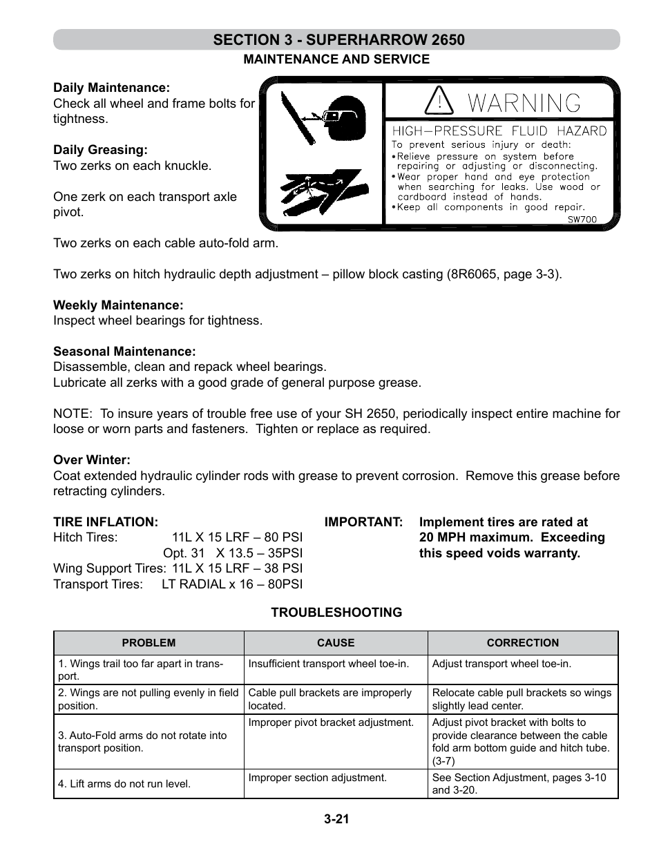 Maintenance & service, Maintenance and service -21, Troubleshooting | Summers 4-Rank Superweeder User Manual | Page 65 / 120