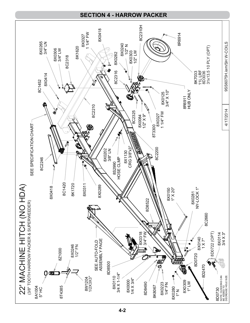 Hitch (no hda) assembly | Summers 4-Rank Superweeder User Manual | Page 68 / 120