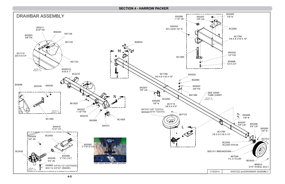 Drawbar assembly, Kl m n | Summers 4-Rank Superweeder User Manual | Page 71 / 120