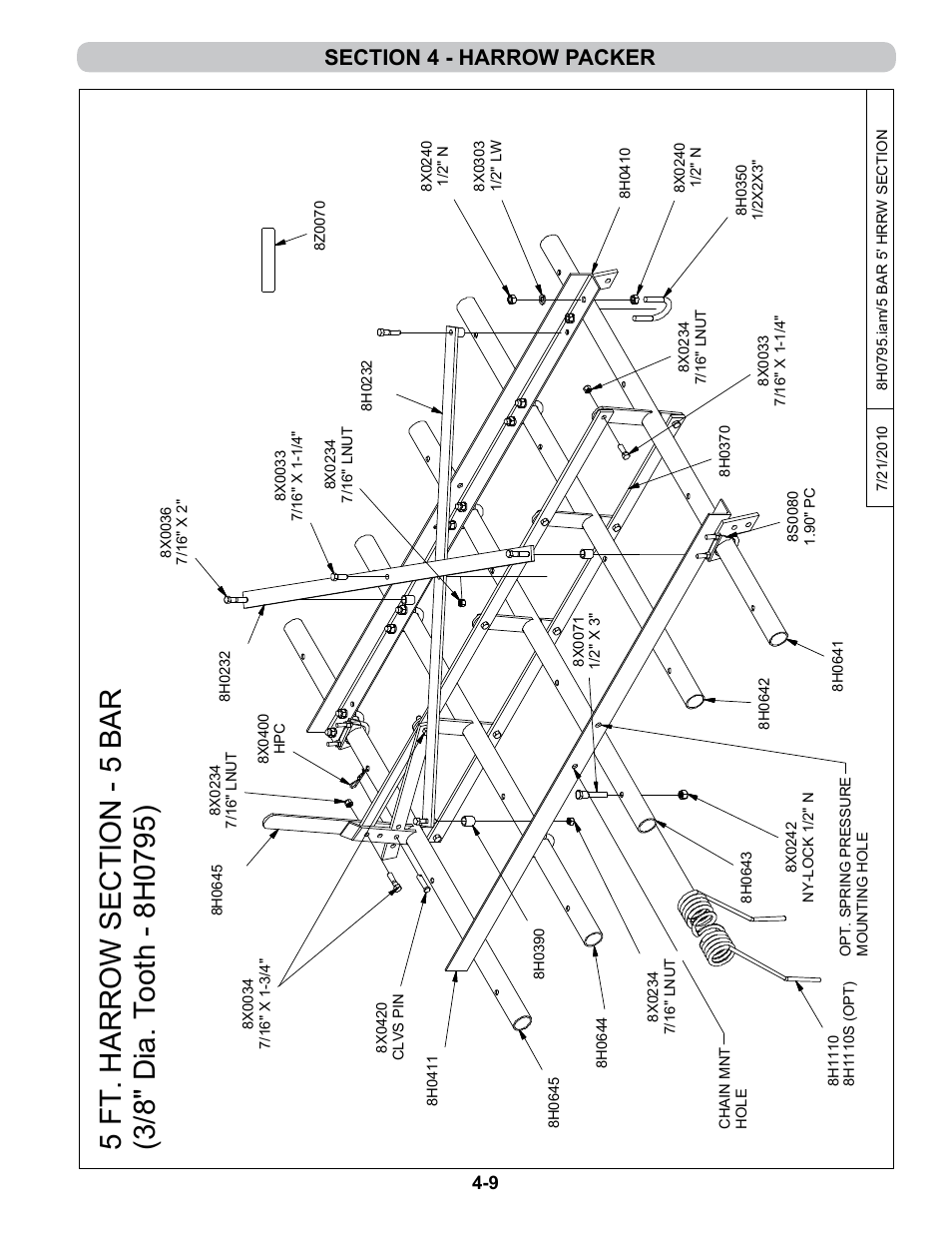 Section assembly (3/8" tooth) | Summers 4-Rank Superweeder User Manual | Page 75 / 120