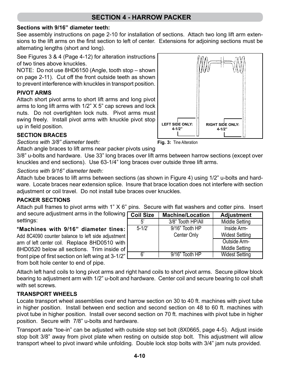 Pivot arms, Packer sections, Transport wheels | Summers 4-Rank Superweeder User Manual | Page 76 / 120