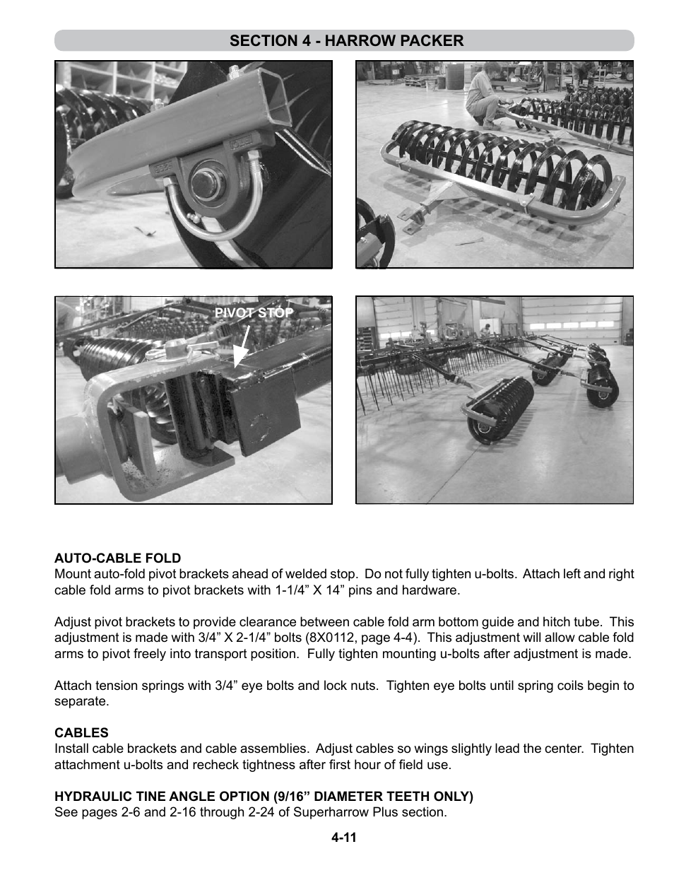 Auto-cable fold, Cables, Hydraulic tine angle | Summers 4-Rank Superweeder User Manual | Page 77 / 120