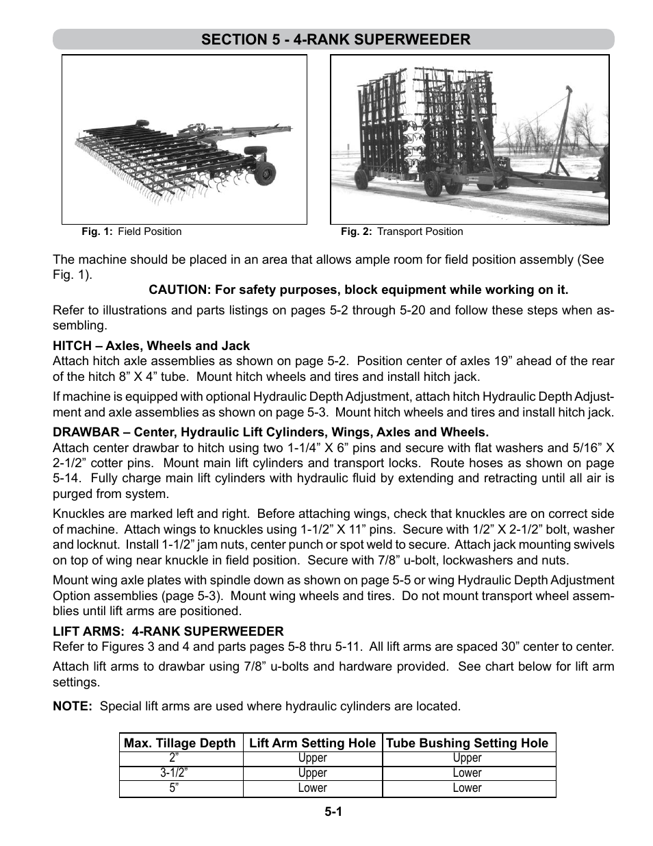 Section 5 - 4-rank superweeder, Set-up instructions, Section 5 | Assembly & operation: 4-rank superweeder, Set-up instructions and parts -1 - 5-20 | Summers 4-Rank Superweeder User Manual | Page 83 / 120