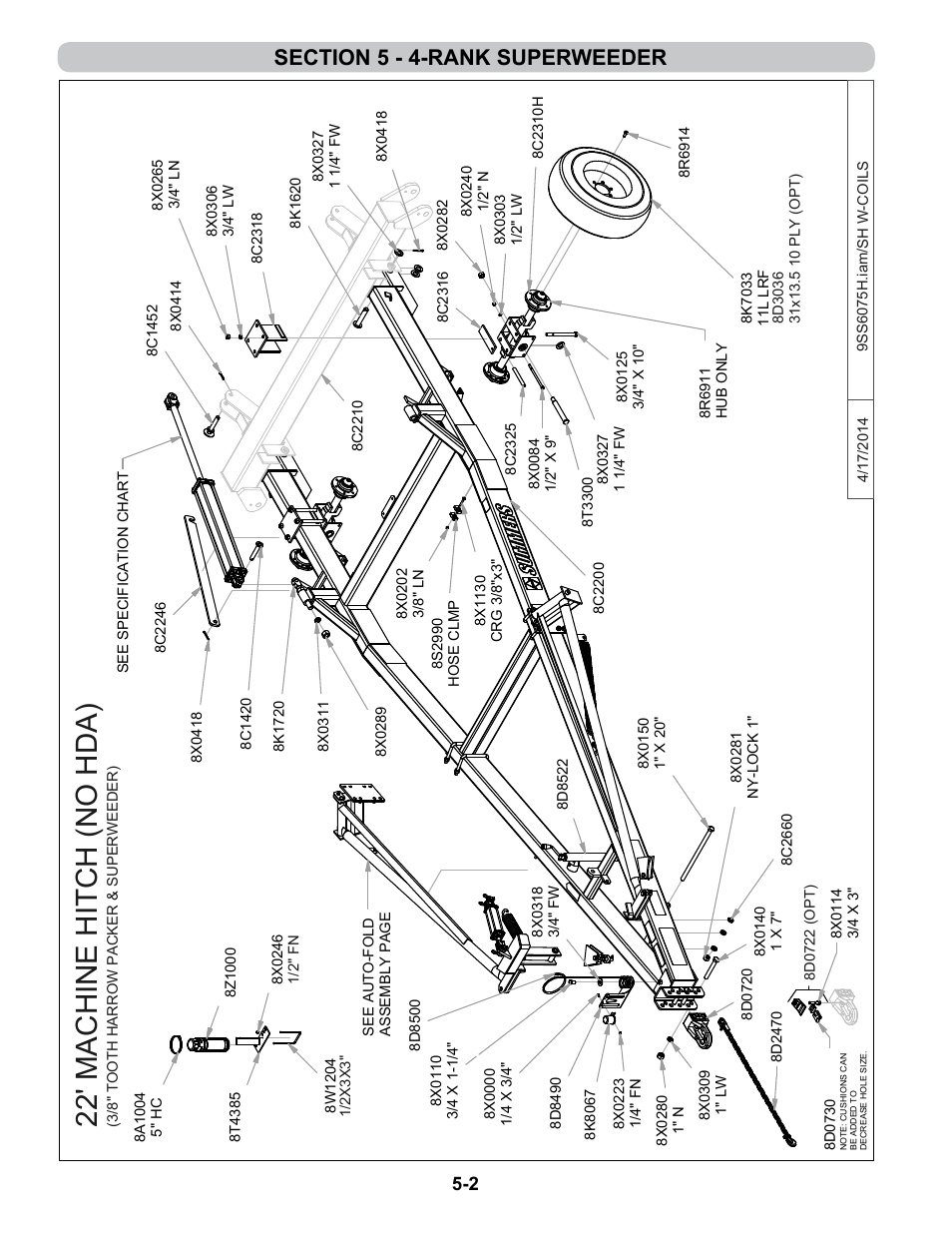 Hitch (no hda) assembly | Summers 4-Rank Superweeder User Manual | Page 84 / 120