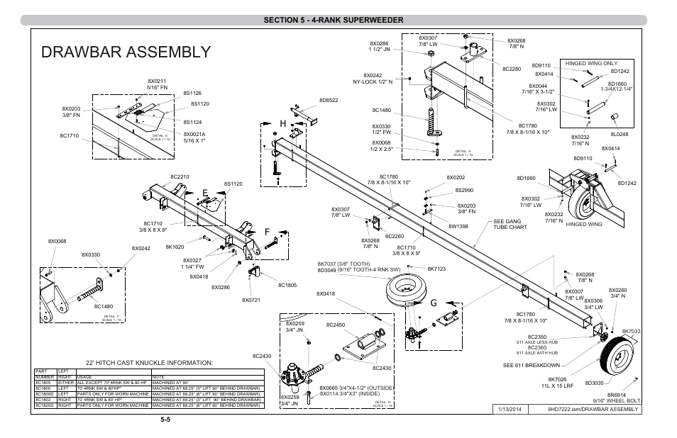 Drawbar assembly, Ef g h | Summers 4-Rank Superweeder User Manual | Page 87 / 120