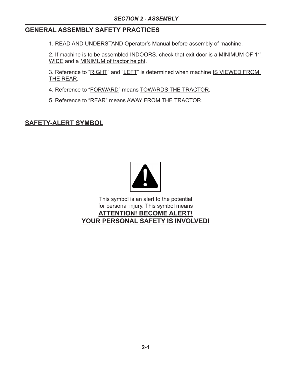 Section 2 - assembly, Assembly safety practices | Summers 30' Superroller User Manual | Page 11 / 46