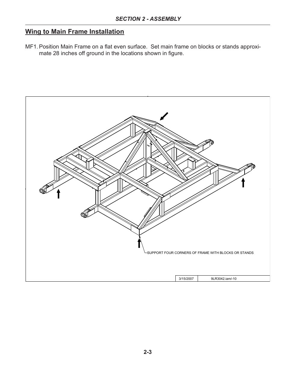 Wing to main frame installation, Set-up of frame -3 – 2-13 | Summers 30' Superroller User Manual | Page 13 / 46