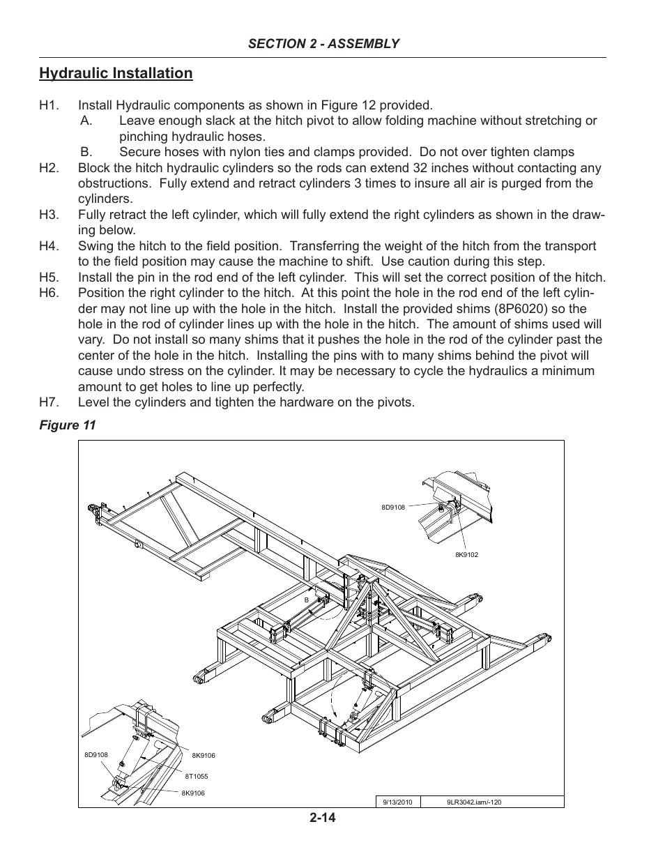 Hydraulic installation, Hydraulic set-up -14 - 2-15 | Summers 30' Superroller User Manual | Page 24 / 46