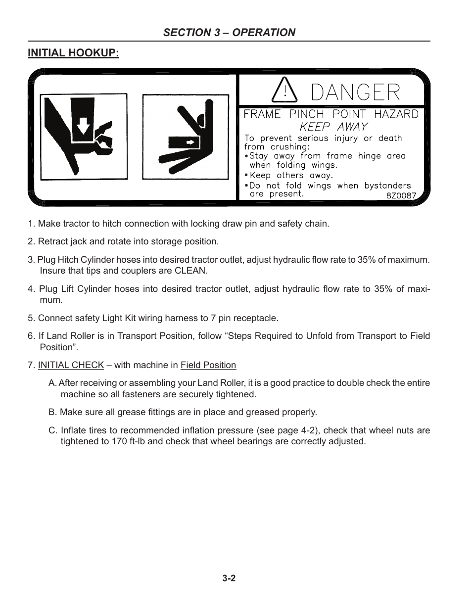 Initial hookup, Initial hookup -2 | Summers 30' Superroller User Manual | Page 28 / 46