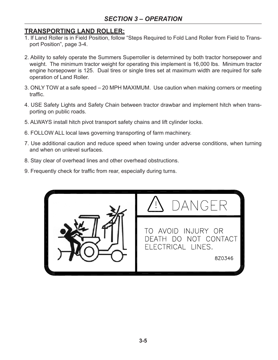 Transporting, Transporting -5 | Summers 30' Superroller User Manual | Page 31 / 46