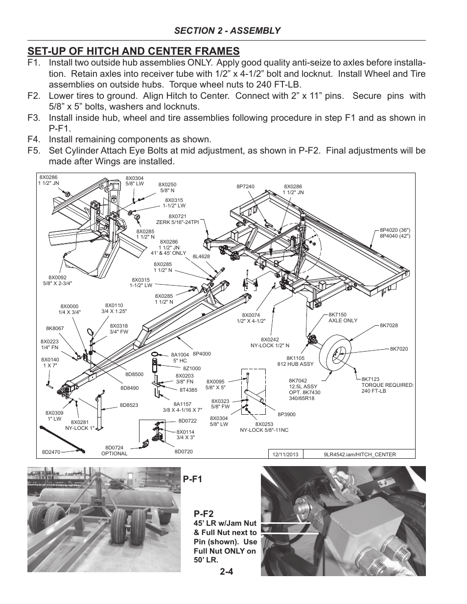 Hitch & center frames, Set-up of hitch and center frames | Summers 50' Superroller User Manual | Page 14 / 52