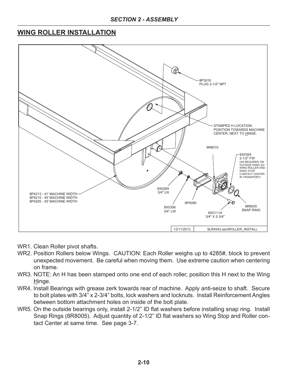 Wing roller installation, Installation of wing rollers -10 | Summers 50' Superroller User Manual | Page 20 / 52
