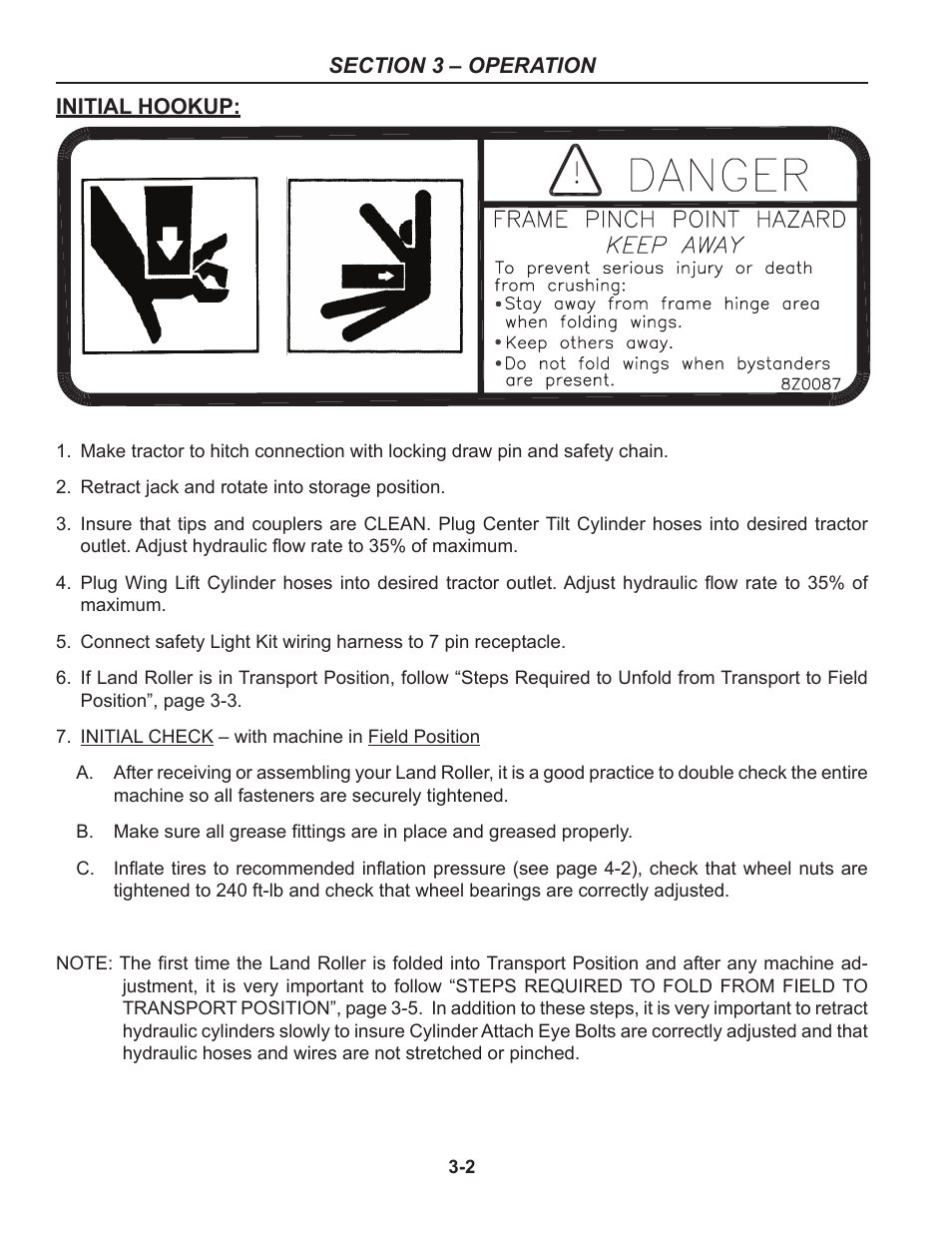 Initial hookup, Initial hookup -2 | Summers 50' Superroller User Manual | Page 26 / 52