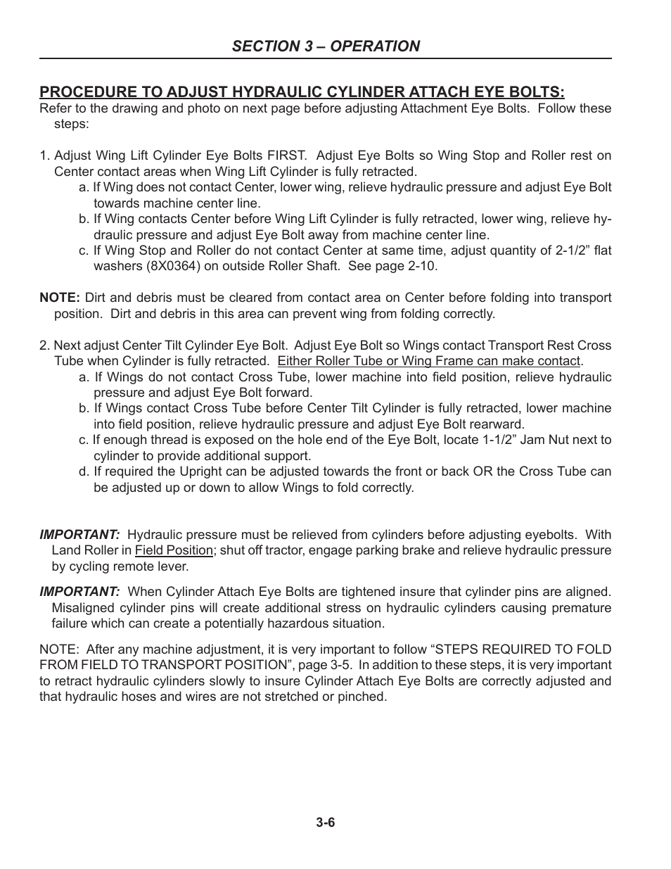 Hydraulic cylinder eye bolt adjustment | Summers 50' Superroller User Manual | Page 30 / 52