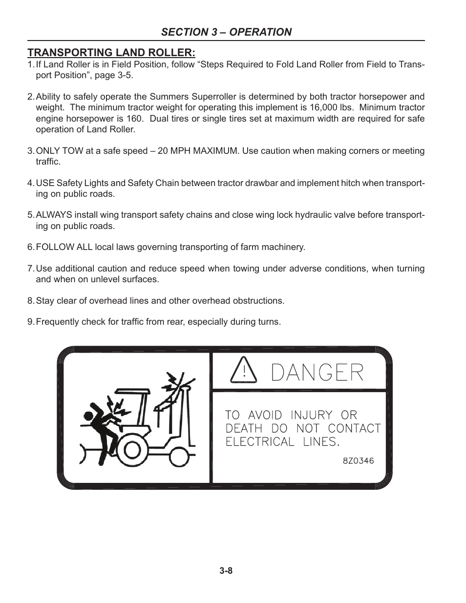Transporting, Transporting -8 | Summers 50' Superroller User Manual | Page 32 / 52