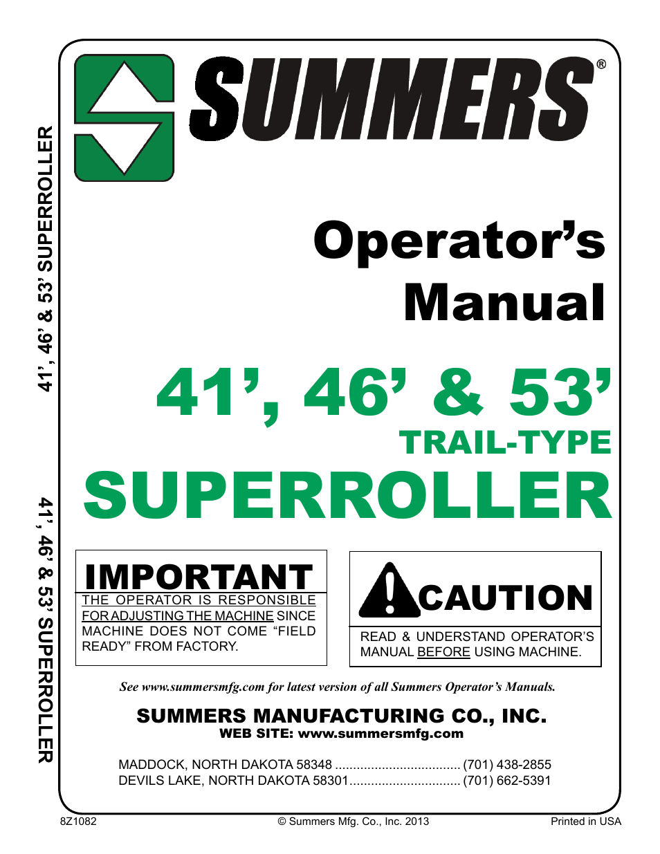 Summers 53' Trail-Type Superroller User Manual | 50 pages