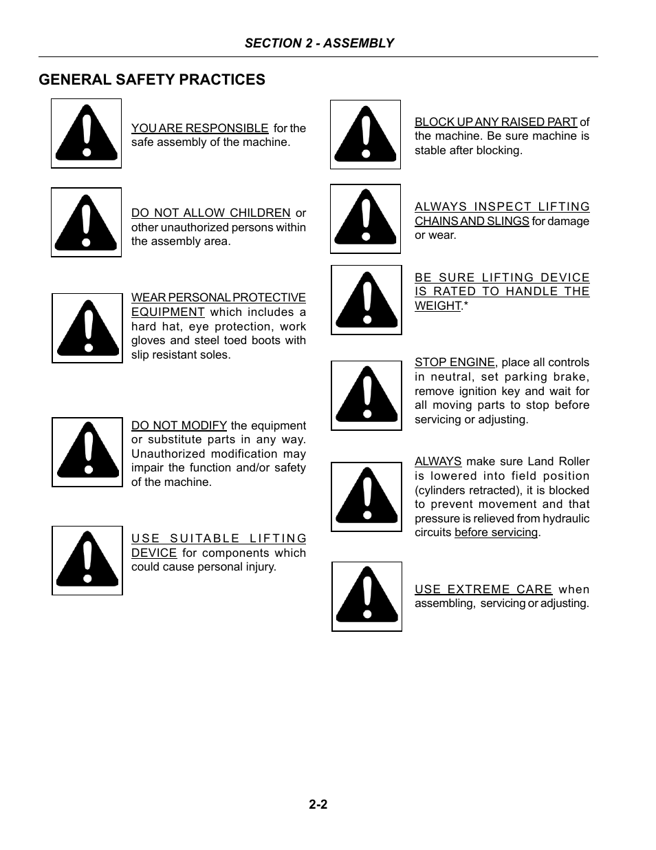 General safety practices -2, General safety practices | Summers 53' Trail-Type Superroller User Manual | Page 12 / 50